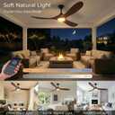 Wall Switch-52 inch Outdoor Ceiling Fan with Light Remote for Patios, Wet Rated Wood 3-Blade Propeller Ceiling Fans, Smart APP, High CFM 6-Speed DC Motor for Exterior Indoor, 3 LED Glass Lamp, Walnut