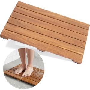 Acacia Wood Shower Mat 13 x 20 inches, Slatted Bath Mat, Non-Slip Feet