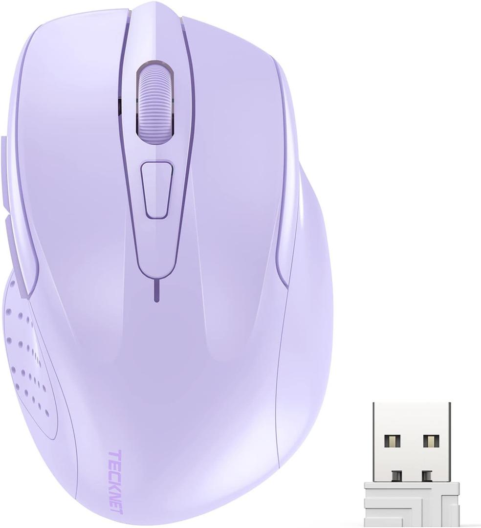 TECKNET Wireless Mouse, 2.4G Ergonomic Optical Mouse, Computer Mouse for Laptop, PC, Computer, Chromebook, Notebook, 6 Buttons, 24 Months Battery Life, 2600 DPI, 5 Adjustment Levels - Lavender