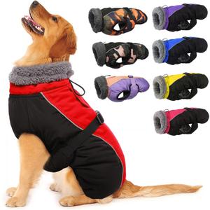 IECOii Extra Warm Dog Coat - Reflective Adjustable Dog Jacket with Buckle Fleece Turtleneck for Cold Weather - Soft Winter Coat for  Extra Large Dogs (Large(Chest:20.9-24.4 in), Red)