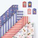 Cheerland 12 Sheets Circus Gift Wrapping Paper Carnival Theme with 12 Gift Tags, 4 Designs Circus Animals Striped Red and Blue Themed Gift Wrap Kids Birthday Party Favors Colorful Party and Supplies