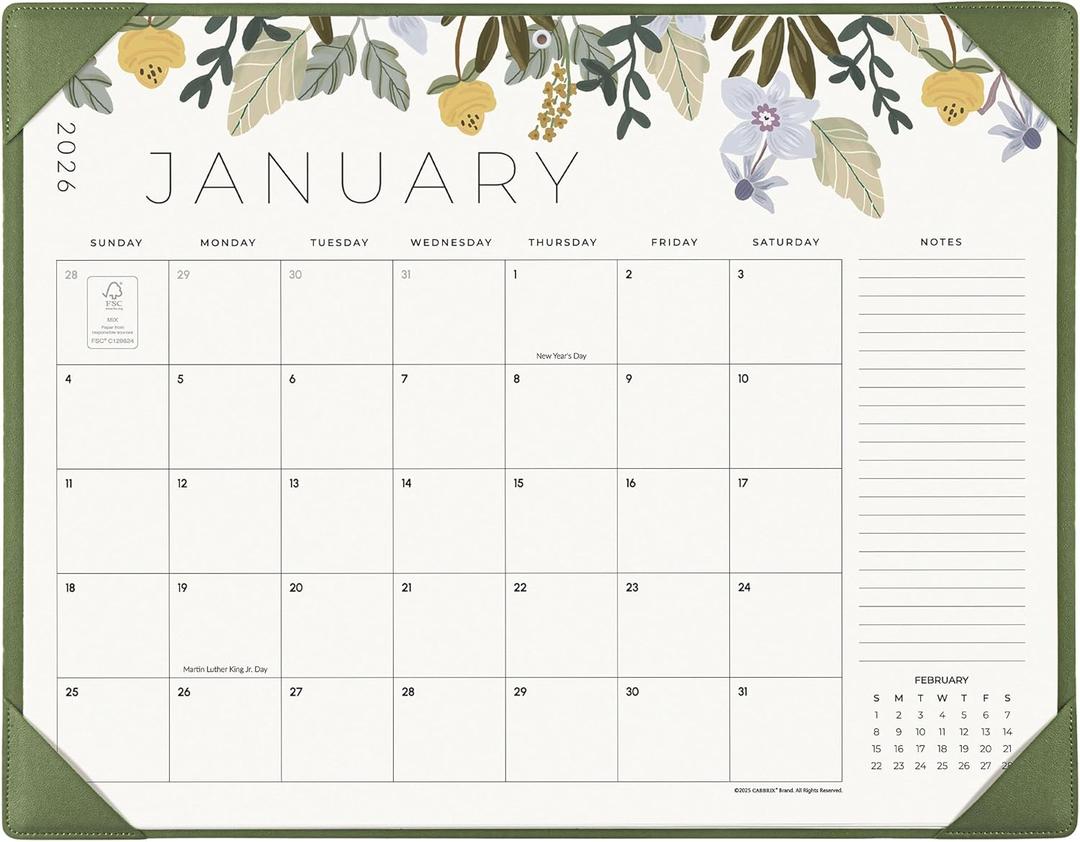 Desk Calendar 2026 with Desktop Mat, Cabbrix Large Desk Pad Calendar 22 x 17 Inch Runs From January 2026 to June 2027, Floral Design Calendar 2026 for Home School and Office (Green)
