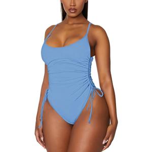 Viottiset Women's Ruched High Cut One Piece Swimsuit Tummy Control Bathing Suit Monokini (Navy Blue)XL