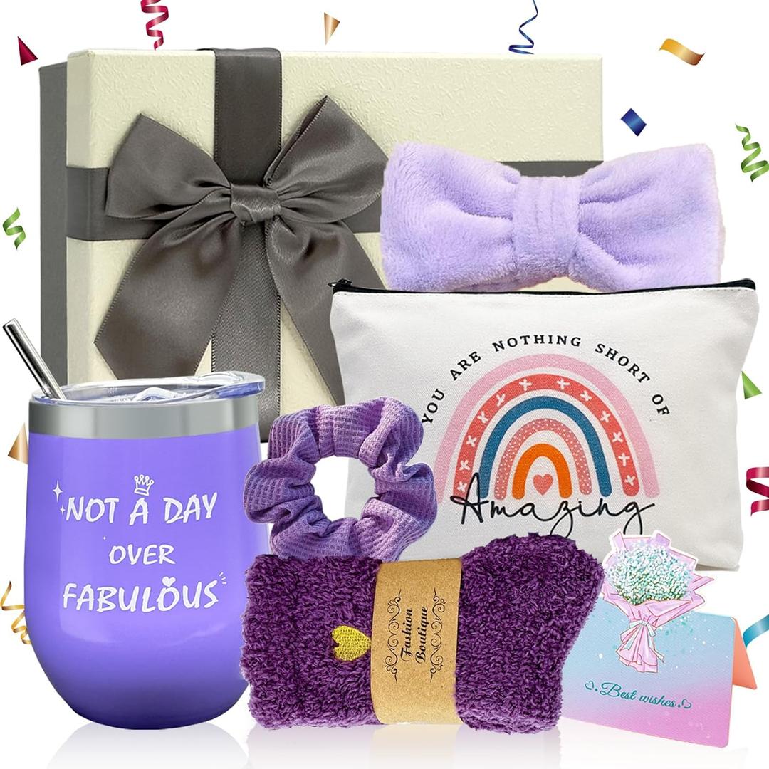 Gifts for Her - 7 Pcs Warm-hearted Birthday Gifts for Women, Self Care Gift Set for Women, Happy Birthday Present for Mom, Best Friend, Anniversary, Girlfriend, Sister, Purple