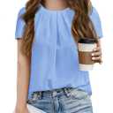Girls Shirts Summer Short Sleeve Cute Tops Chiffon Pleated Blouses 5-14 Years Sky Blue (Blue)