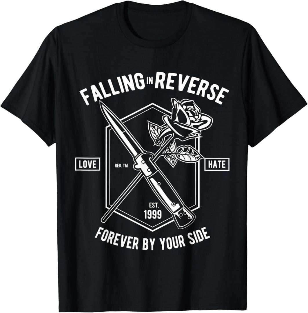 Falling in Reverse T-shirt (knife and rose) T-Shirt (XL, Black)