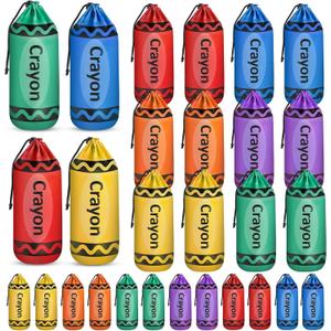 Demonwer 24 Pcs Crayon Drawstring Bags 6.79.8 Inch Back to School Drawstring Backpack Crayon Pattern Gift Bags for Back to School Favor Classroom Party Supplies