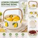 Lemon Decorative Ceramic Candy Bowl with Wooden Handle, 6.1 Inch Candy Dish for Fruit, Nuts and Snacks, Unique Fruit Bowl for Kitchen Countertop, Picnic, Camping, Summer Farmhouse Decor