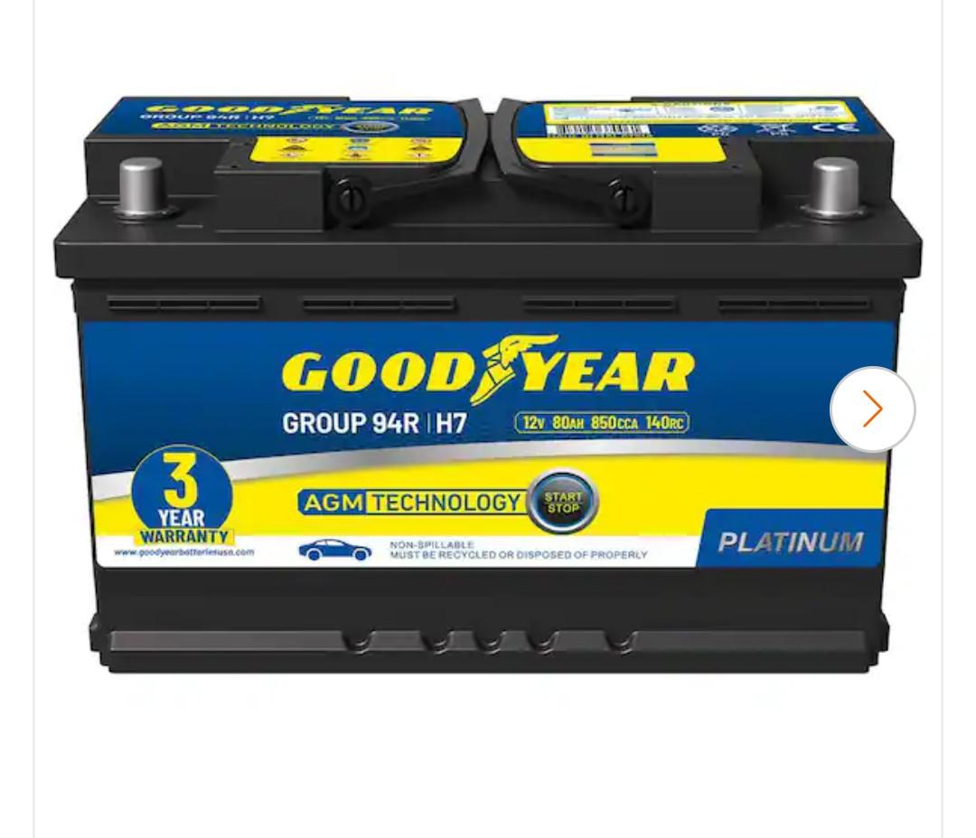 94R-H7-AGM BCI Group Size 94R 12-Volt 80 AH, 140RC, 850 CCA Rechargeable AGM Maintenance Free Automotive Battery