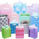 12 Pack Gift Bags Assorted Sizes and Designs, Gift Bags Bulk with Tissue Paper (5 Medium 8", 4 Large 11", 3 Extra Large 14") for Birthday, Baby Showers, Bridal Showers, Easter Day Any Occasion