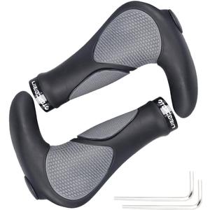 Ergonomic Bike Grips - Widen Holding Rubber Grips with Aluminum LockGrips for Mountain & Road Bikes (Big horn Shape(Black&Grey))