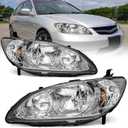 for 2004 2005 Honda Civic Headlights Assembly Compatible with 04 05 Honda Civic 2/4dr with Chrome Housing Amber Reflector Replacement Driver & Passenger Side