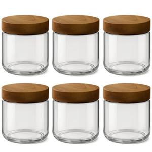 Osfel 10oz 6 Pack Overnight Oats Containers with Lids, Glass Mason Jars with Acacia Wood Airtight Lids, Wide Mouth Meal Prep Storage Jars for Yogurt, Chia Pudding, Salad, Parfait, Snacks, Spice