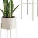 Leaf&lull Single Plant Stand Indoor Corner Plant Stand Metal Plant Holder Tall Flower stand Plant Stool Outdoor Small Plant Table Heavy-Duty Plant Riser 9 Inch Pots Mid Century Modern (White)
