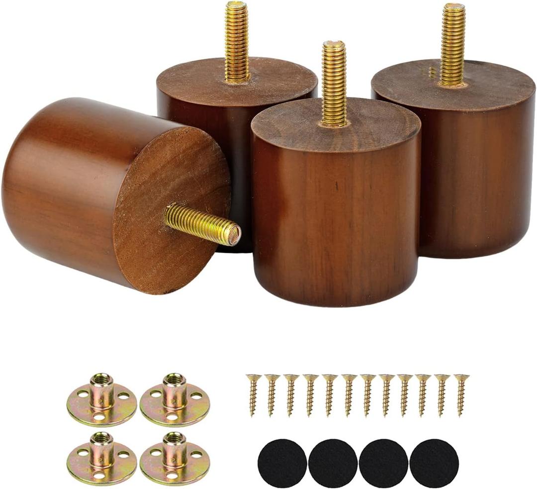 Maricome 2 Inch Wood Furniture Feet Set of 4 Predrilled M8 Bolt Mini Small Replacement Legs for Ottoman Dresser Chair Short Solid Column Modern