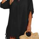 Yincro Women Swimsuit Cover Up Shirt 2026 Tassel Beach Bathing Suit for Swimwear Bikini Dress (X-Large, Black)