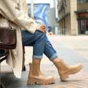 Bacia Chelsea Boots Women Lug Sole Ankle Boots Chunky Heel Slip On Booties (7, Apricot)