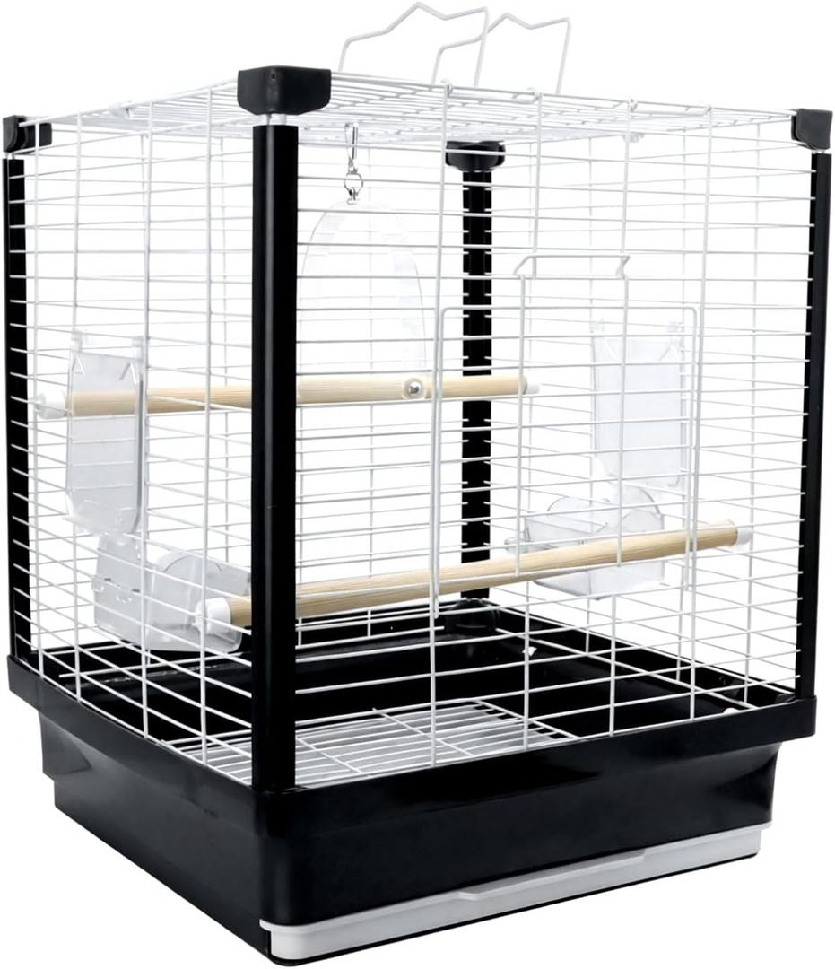 17.5 Inch Small Bird Cage & Travel Carrier – Portable Parrot Cage for Home, Outing, Pet Clinic or Temporary Placement, Suitable for Small Medium Birds Like Parakeets Conures Lovebirds Cockatiels
