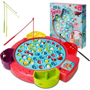 Fishing Games for Kids with 45 Fish and 4 Poles-Fishing Toy for Toddlers with 360 Rotation Board&Music,1-4 Players,Ages 3+