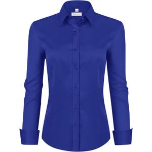 Siliteelon Womens Classic-Fit Dress Shirts Long Sleeve Button Down Wrinkle-Free Stretch Solid Casual Work Office Blouse Top (3X-Large, Royal Blue)