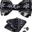 DiBanGu Christmas Bow Ties for Men Xmas Self-tied Bowties and Pocket Square Set Festival Woven Bowtie Handkerchief (Black)