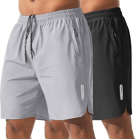 Athletic Running Shorts for Men 7" Lightweight Quick Dry Gym Shorts with Zipper Pockets for Casual, Workout, Travel,Large