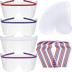 50 Pack Disposable Eye Shield Lenses Clear Safety Glasses Protective Eyewear Face Shield 4 Colors Scratch Proof Eyes Protection Splash Proof Safety Goggles for Men Women Adult