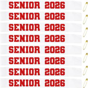 8 Pcs White Senior 2026 Sashes with Red Glitter Letters - Senior Sash Class of 2026, Graduation Celebration Cheer Sash, Class Competition Sashes, Graduation Party Supplies Favors, White and Red