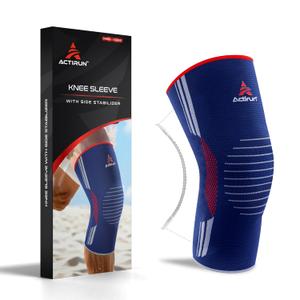 Knee Sleeve with Side Stabilizers  Compression Knee Sleeve for Knee Pain & Arthritis  Comfortable Support for Men & Women (Blue, L)