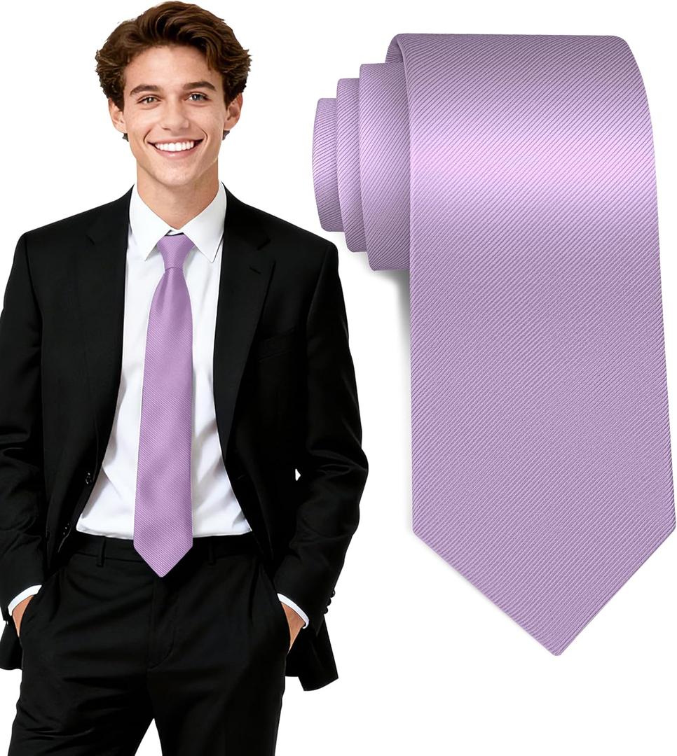 Fineknot Black Ties for Men, Formal Neckties for Men, Solid Color Mens Ties for Business, Wedding, Party, Mens Neck Tie (Lavender)