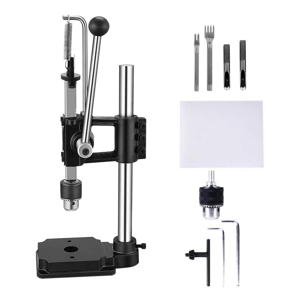 Leather Hole Puncher Industrial Hole Puncher Arbor Press Leathercraft Punching Tools for DIY Leather Craft Punching Holes withPP Plate1.5-13mm Clamping ChuckFree Accessorie
