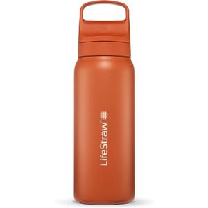 LifeStraw Go Series Insulated Stainless Steel Water Filter Bottle for Travel and Everyday Use Removes Bacteria, Parasites and Microplastics, Improves Taste, 24oz Kyoto Orange