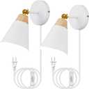Wall Sconce Set of 2, Wall Sconce with Metal Shade, Plug Switch, Indoor Decor Wall Mount Swing Arm Lamp for Bedroom,Hallway,Living Room,Reading, White