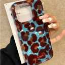 inewateri Compatible for iPhone 16 Pro Max Case with Cute Cheetah Leopard Print Retro Aesthetics Design Soft Slim TPU Shockproof Protective Bumper Glitter Shiny Phone Cover-Blue