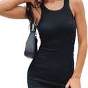 Samefar Womens Ribbed Scoop Neck Sleeveless Tank Dresses Basic Bodycon Mini Dress (Small, 1 Black)