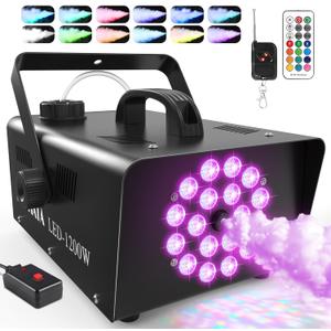 MOSFiATA 1200W Fog Machine, Smoke Machine with 18LED Lights and 6000CFM Fog with Wireless Remote Control Perfect for Wedding, Festival, Party and Stage Effect