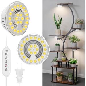 FOXGARDEN 2-Head Puck Grow Light, 10W Full Spectrum Plant Light with Auto Timer, Hanging or Ceiling Lamp for Shelves and Indoor Gardens