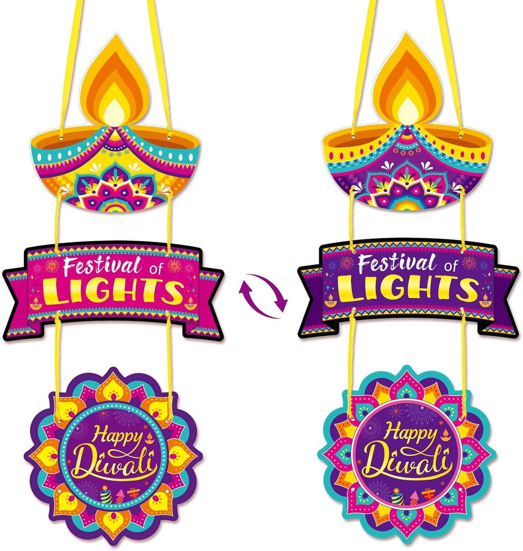 Diwali Hanging Decorations - Happy Diwali Door Hanging Sign Diwali Themed Decoration Diwali Happy Front Door Decor Double Sided Printing for Home Farmhouse Party Porch Wall Decor Sign