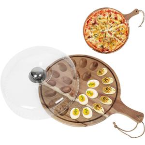 Easter Deviled Egg Platter with Lid and Handle Wooden Deviled Egg Tray Deviled Egg Tray Container Reversible Charcuterie Board Deviled Egg Holder for Home Kitchen Party Supplies (Round)