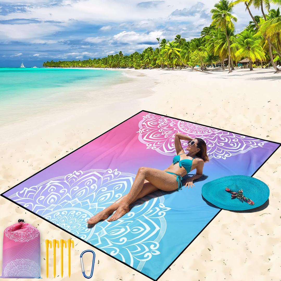 Beach Blanket Waterproof Sandproof Beach Mat 79" X 83"/ 10'x9'for 2-8 Adults Quick Drying Outdoor Picnic Mat Beach Accessories for Travel, Camping, Hiking