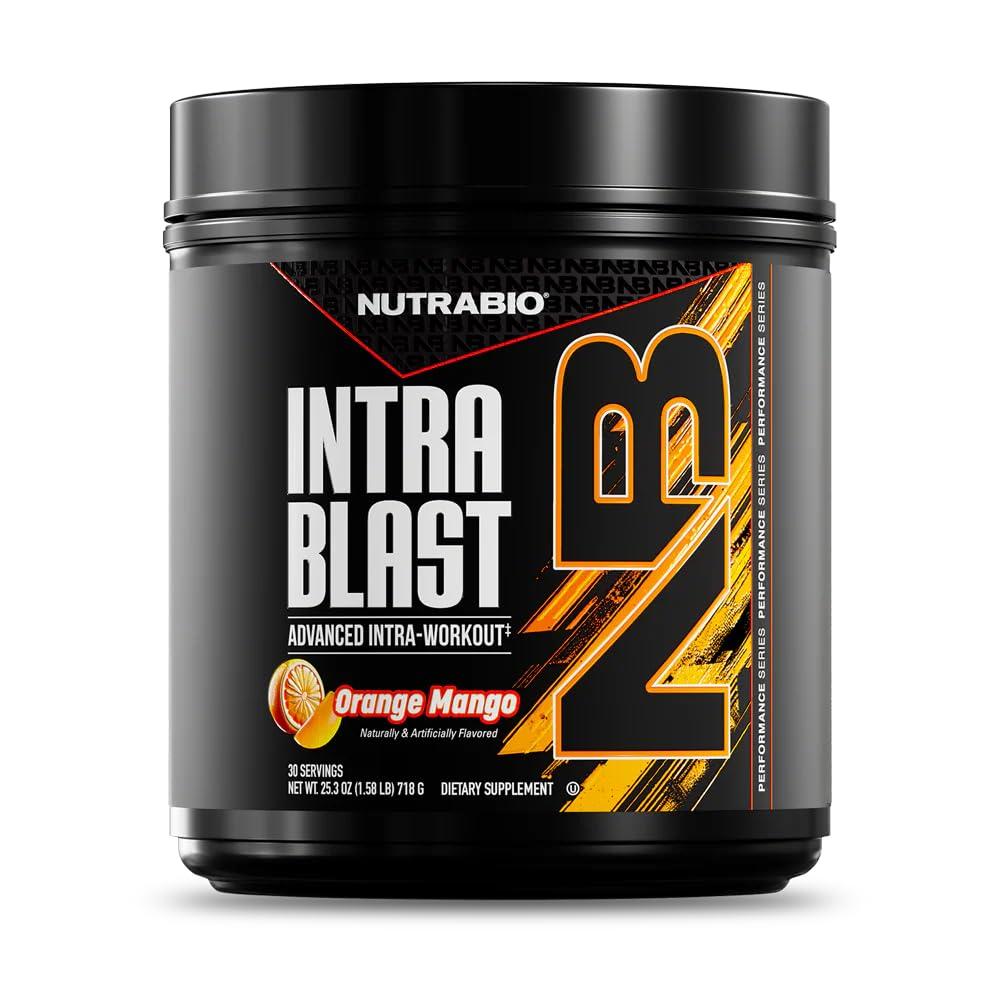 NutraBio Intra Blast Bcaa Powder Amino Acid Supplement, Electrolyte & Hydration Blend, Intra, Pre Workout & Muscle Recovery, 20g Eaa Amino Acids Powder, 5g Glutamine- Orange Mango, 30 Serving (EXP: 03/2029)