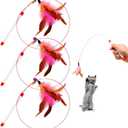 MAIYU Cat Feather Wand Toy - 3 Pack Steel Wire Feather Interactive Cat Stick Training - Beads Bells Kitten Wand Toys Pet Teaser
