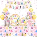 134Pcs Princess Birthday Party Decorations for Princess Party Decorations Supplies, Serves 24 Guests