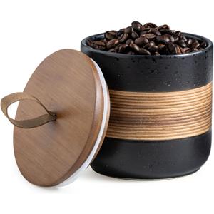 Ceramic Jar with Lid, Coffee Container Kitchen Food Storage Jars for Spice Sugar Tea Bag, Stackable Decorative Jars for Countertop, Black & 18oz