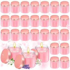 Conelist 24 Pcs Mini Mason Jar Candles Bulk 4 oz Scented Wax Candles Gift Small Soy Scented with Lid Decoration for Wedding Birthday Baby Shower, Freesia, Jasmine, Lavender(Pink)