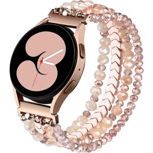 Lerobo Beaded Bracelet Band Compatible with Galaxy Watch 7/6/5/4/Active 2 40mm 44mm/Watch 4 Classic 42mm 46mm/6 Classic 43mm 47mm/5 Pro 45mm, Women Girl 20mm Handmade Fashion Stretchy Watch Band (Medium, Rosegold)