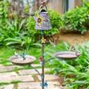 Bird Bath and Bird House for Outside with Pole, Metal Stake Watering Can Bird House with Bath, 67.9" Tall Free Standing Bird Feeders Birdhouses for Outdoors, Floral Bird Baths with 4-Prong Stake