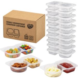 3 x 10 Sets Double Compartment Condiment Containers with Lid, Small Plastic Clear Container for Sauce Snack Refrigeration Outdoor Takeaway, Food Grade BPA-Free