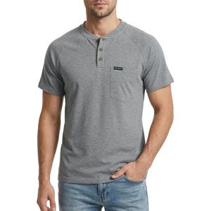 BOCOMAL Non FR - Men's Henley Work Shirts, Stretch-Cotton Relaxed Fit | 5.5oz Lightweight, EX-Soft, Breathable, Chest Pocket, Versatile Workwear - Ideal for Jobsite & Casual, Large