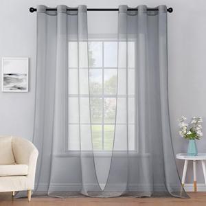 MIULEE Solid Color Sheer Curtains 96 Inches Long 2 Panels Set - Elegant Lightweight Grommet Light Filtering Window Voile Panels/Drapes/Treatment for Bedroom Living Room W42 x L96 Inch, Dark Grey